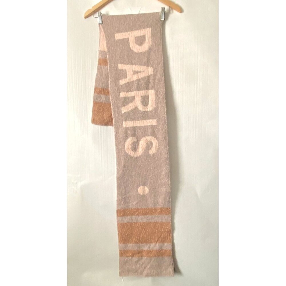 Urban Outfitters City Intarsia Soccer Scarf PARIS Tan Pink Multi 72" x 10" NWOT